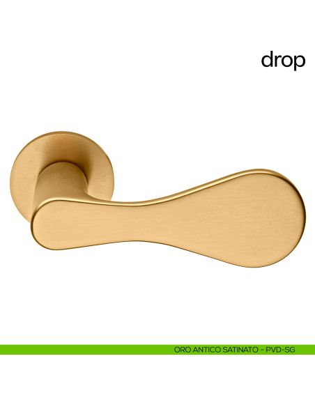Maniglia per porta Drop dnd handles con rosetta fine oro antico satinato