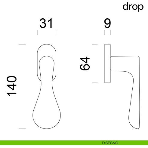 Maniglia per finestra martellina DK Drop dnd disegno