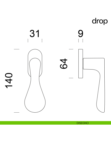 Maniglia per finestra martellina DK Drop dnd disegno