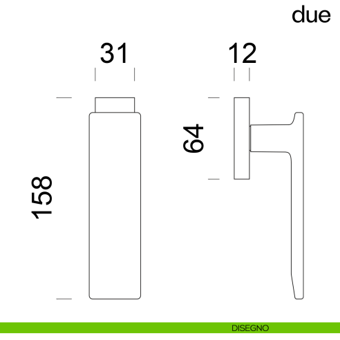 Maniglia per finestra martellina DK Due dnd disegno