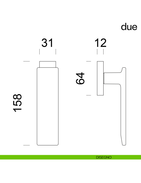 Maniglia per finestra martellina DK Due dnd disegno