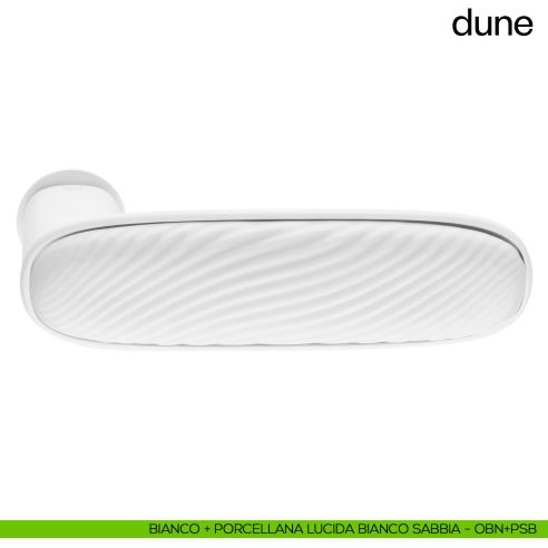 Maniglia per porta Dune dnd handles con porcellana lucida bianco sabbia con rosetta minimale Unico