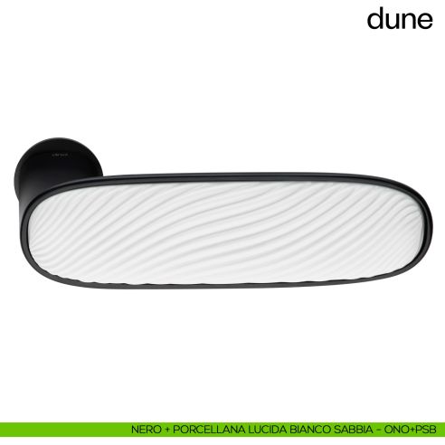 Maniglia per porta Dune dnd handles con porcellana lucida bianco sabbia con rosetta minimale Unico - nero