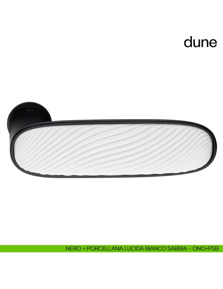 Maniglia per porta Dune dnd handles con porcellana lucida bianco sabbia con rosetta minimale Unico - nero