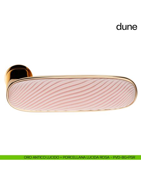 Maniglia per porta Dune dnd handles con porcellana lucida rosa nuvola con rosetta minimale Unico