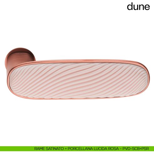 Maniglia per porta Dune dnd handles con porcellana lucida rosa nuvola con rosetta minimale Unico