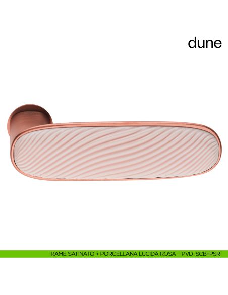 Maniglia per porta Dune dnd handles con porcellana lucida rosa nuvola con rosetta minimale Unico