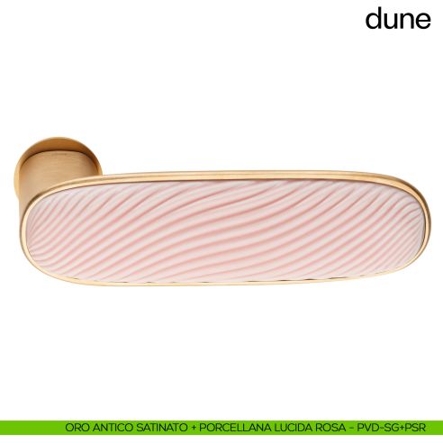 Maniglia per porta Dune dnd handles con porcellana lucida rosa nuvola con rosetta minimale Unico