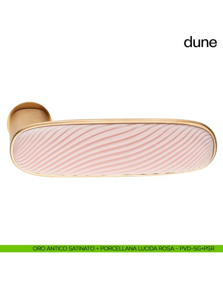 Maniglia per porta Dune dnd handles con porcellana lucida rosa nuvola con rosetta minimale Unico