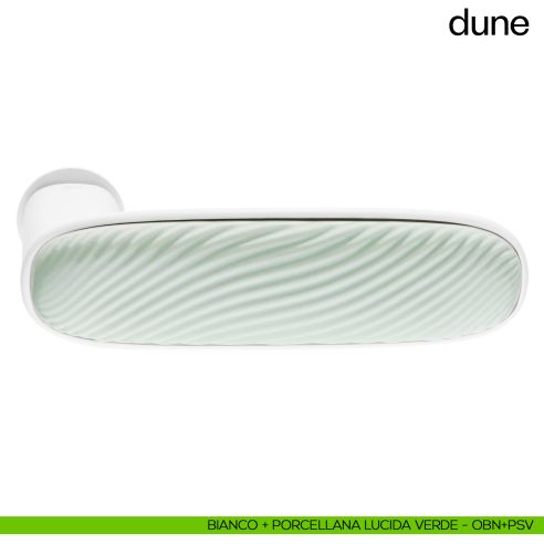 Maniglia per porta Dune dnd handles con porcellana lucida verde menta con rosetta minimale Unico
