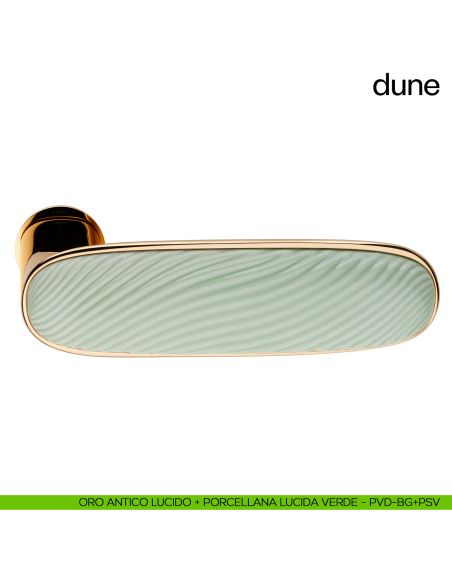 Maniglia per porta Dune dnd handles con porcellana lucida verde menta con rosetta minimale Unico