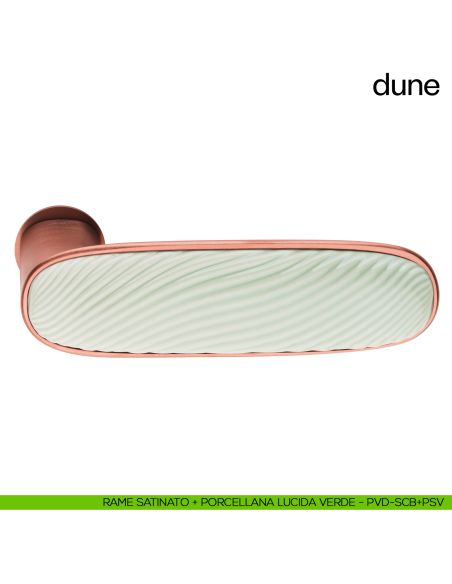 Maniglia per porta Dune dnd handles con porcellana lucida verde menta con rosetta minimale Unico