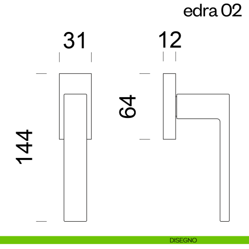 Maniglia per finestra martellina DK Edra 02 dnd disegno