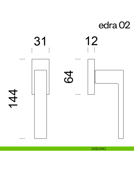 Maniglia per finestra martellina DK Edra 02 dnd disegno