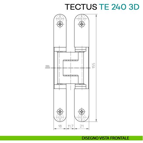 Cerniera a scomparsa regolabile per porta Simonswerk Tectus TE 240 3D - disegno vista frontale