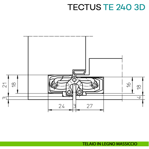 Cerniera a scomparsa regolabile per porta Simonswerk Tectus TE 240 3D - disegno telaio in legno massiccio