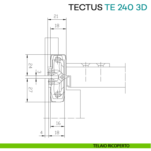 Cerniera a scomparsa regolabile per porta Simonswerk Tectus TE 240 3D - disegno telaio ricoperto