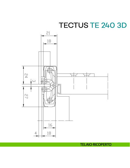 Cerniera a scomparsa regolabile per porta Simonswerk Tectus TE 240 3D - disegno telaio ricoperto