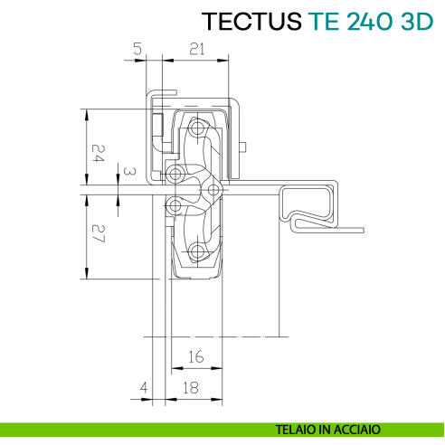 Cerniera a scomparsa regolabile per porta Simonswerk Tectus TE 240 3D - disegno telaio in acciaio
