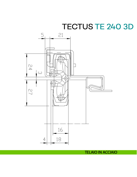 Cerniera a scomparsa regolabile per porta Simonswerk Tectus TE 240 3D - disegno telaio in acciaio