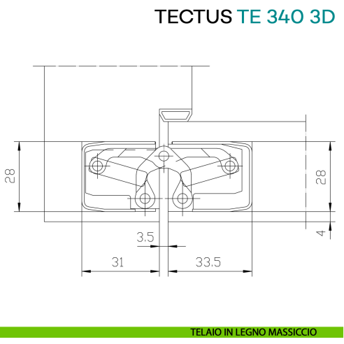 Cerniera a scomparsa regolabile per porta Simonswerk Tectus TE 340 3D - disegno telaio in legno massiccio