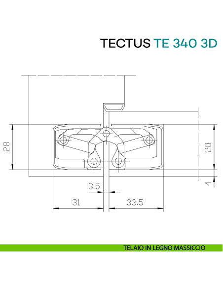 Cerniera a scomparsa regolabile per porta Simonswerk Tectus TE 340 3D - disegno telaio in legno massiccio