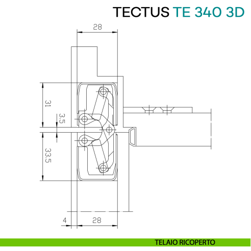 Cerniera a scomparsa regolabile per porta Simonswerk Tectus TE 340 3D - disegno telaio ricoperto