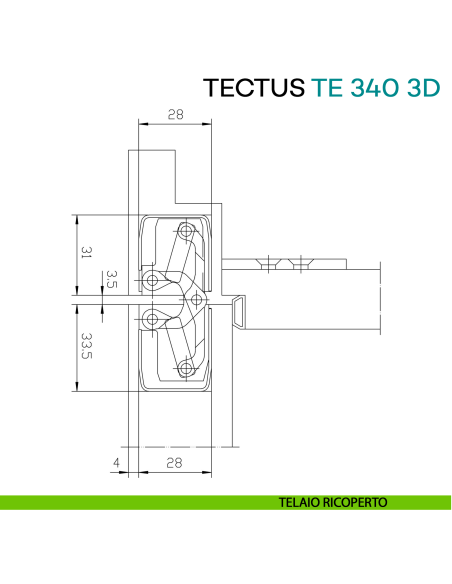 Cerniera a scomparsa regolabile per porta Simonswerk Tectus TE 340 3D - disegno telaio ricoperto