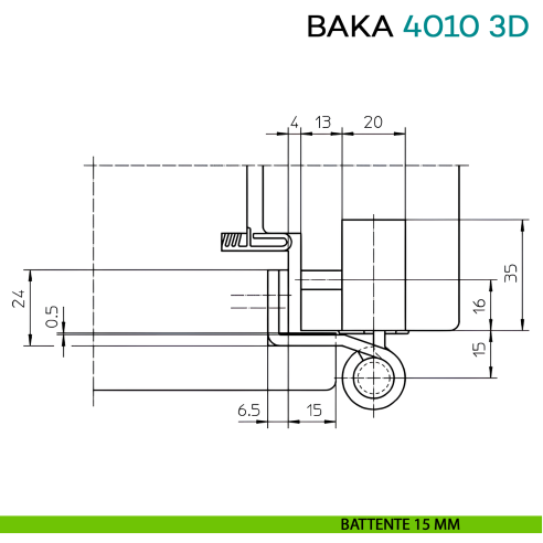 Cerniera da incasso per porta di ingresso con battuta Simonswerk Baka Protect 4010 3D - disegno battente 15 mm