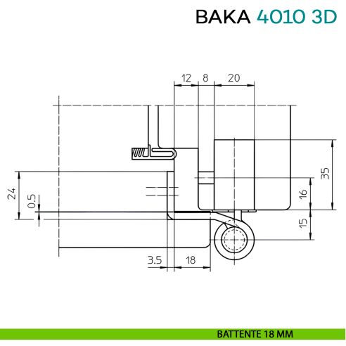 Cerniera da incasso per porta di ingresso con battuta Simonswerk Baka Protect 4010 3D - disegno battente 18 mm