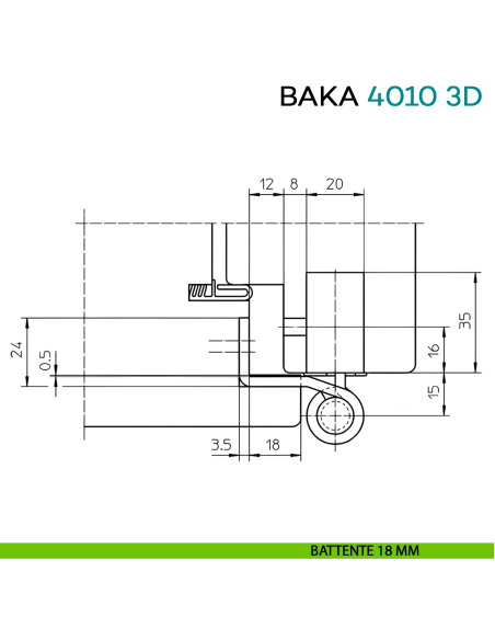 Cerniera da incasso per porta di ingresso con battuta Simonswerk Baka Protect 4010 3D - disegno battente 18 mm