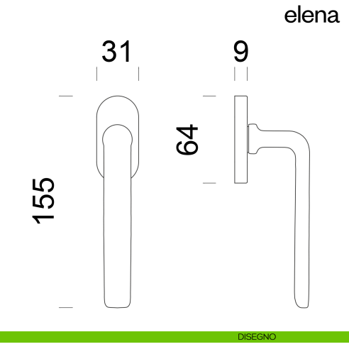 Maniglia per finestra martellina DK Elena dnd disegno