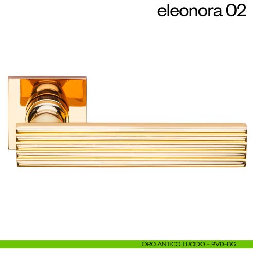Maniglia per porta Eleonora 02 dnd handles con rosetta quadrata pvd oro antico lucido