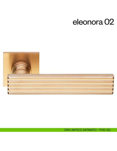 Maniglia per porta Eleonora 02 dnd handles con rosetta quadrata pvd oro antico satinato