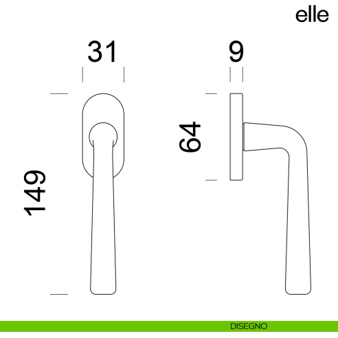 Maniglia per finestra martellina DK Elle dnd Handles disegno