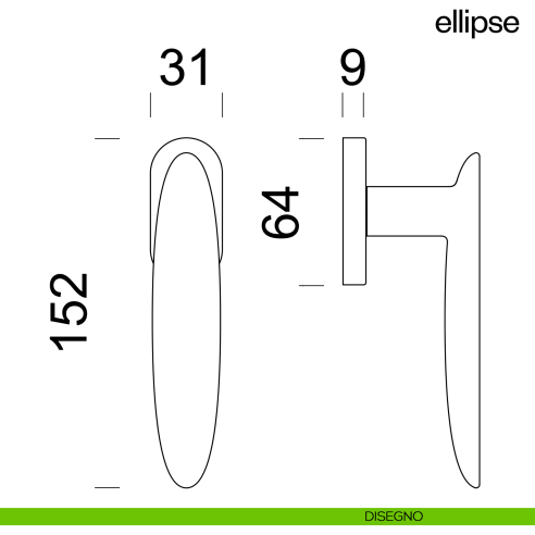 Maniglia per finestra martellina DK Ellipse dnd disegno