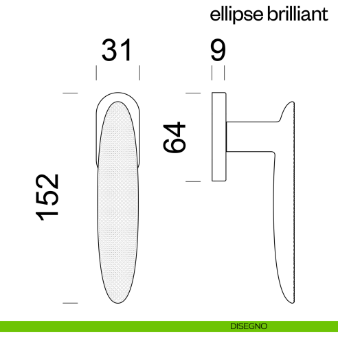Maniglia per finestra martellina DK Ellipse Brilliant dnd disegno