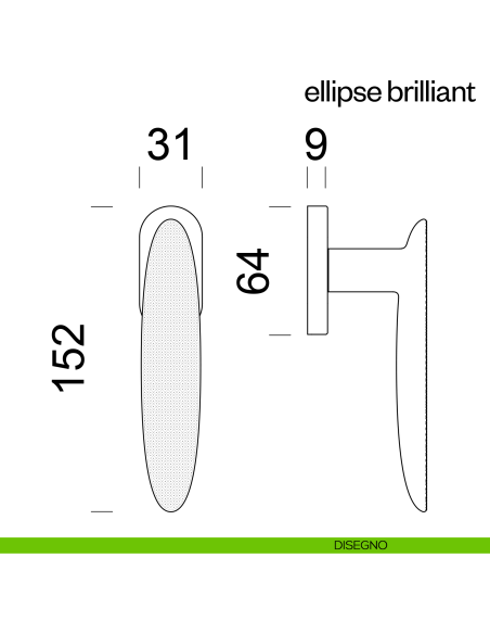 Maniglia per finestra martellina DK Ellipse Brilliant dnd disegno