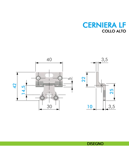 Cerniera LF per mobile collo alto ottonata 40x42 mm