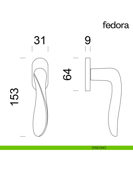 Maniglia per finestra martellina DK Fedora dnd Handles disegno