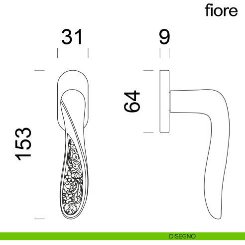 Maniglia per finestra martellina DK Fiore dnd Handles disegno