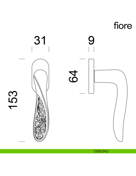 Maniglia per finestra martellina DK Fiore dnd Handles disegno