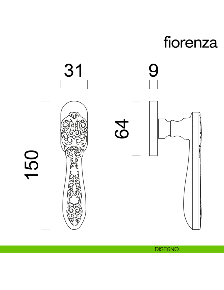 Maniglia per finestra martellina DK Fiorenza dnd Handles disegno