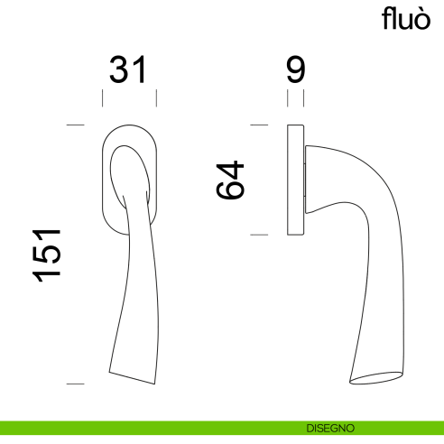 Maniglia per finestra martellina DK Fluò dnd disegno