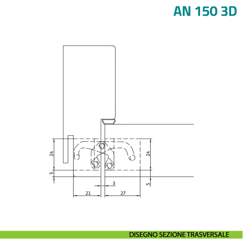 Cerniera a scomparsa regolabile per porta Anselmi AN 150 3D - disegno sezione trasversale