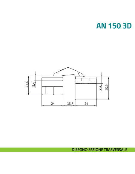Cerniera a scomparsa regolabile per porta Anselmi AN 150 3D - disegno sezione trasversale