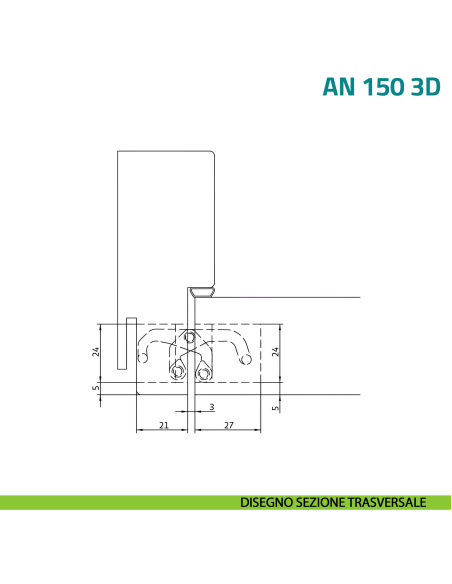Cerniera a scomparsa nera regolabile per porta Anselmi AN 150 3D - disegno sezione trasversale