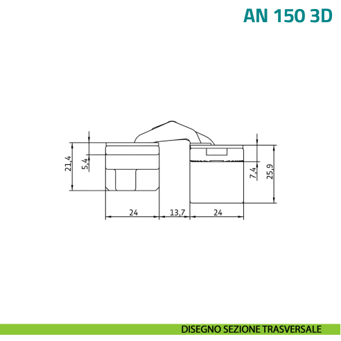 Cerniera a scomparsa nera regolabile per porta Anselmi AN 150 3D - disegno sezione trasversale
