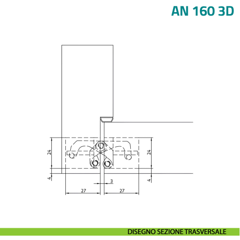 Cerniera a scomparsa regolabile per porta Anselmi AN 160 3D - disegno sezione trasversale