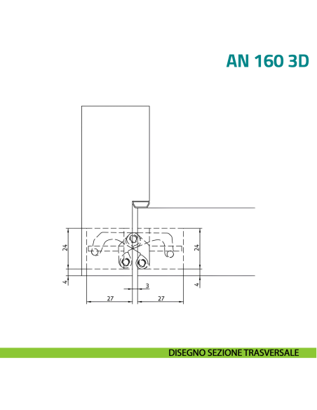 Cerniera a scomparsa regolabile per porta Anselmi AN 160 3D - disegno sezione trasversale